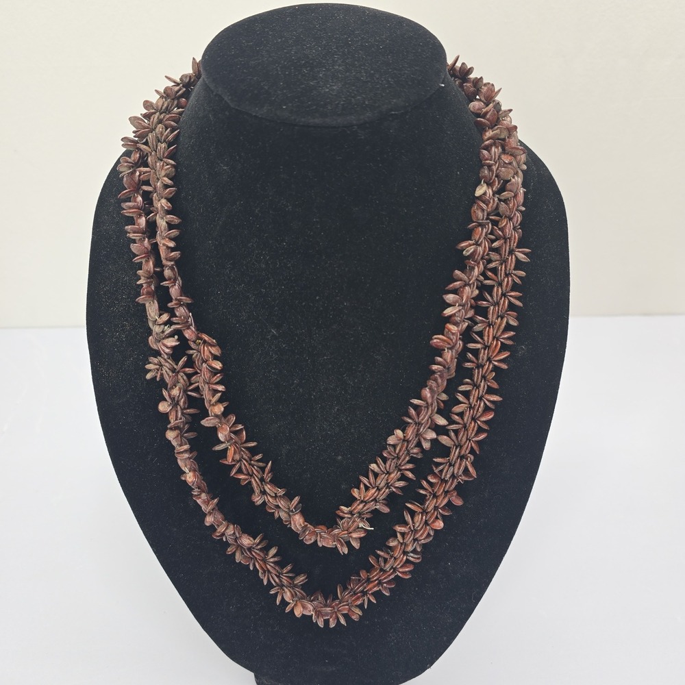 Vintage Hawaiian Brown Seed Lei Necklace Natural‎ Tropical Island Jewelry